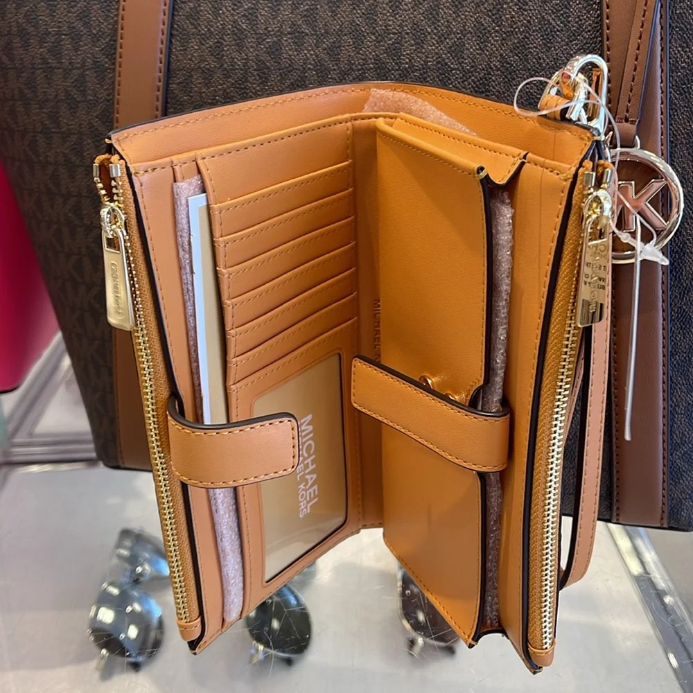 MICHAEL KORS JST LG DOUBLE ZIP WRISTLET WALLET PHONE HOLDER Cider Multi NWT